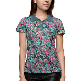 Женская рубашка поло 3D с принтом Цветочные узоры в Екатеринбурге,  |  | Тематика изображения на принте: 