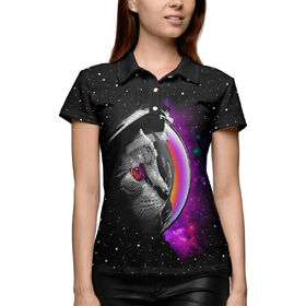 Женская рубашка поло 3D с принтом Космический кот ,  |  | Тематика изображения на принте: 