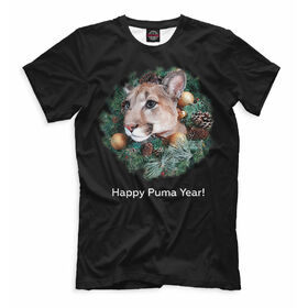 Футболка для мальчиков с принтом Happy Puma Year! в Новосибирске, Интерлок, плотность ткани 135-140 гр/кв.м; Состав:... | Ткань сандвич - ткань, специально разработанная для сублимационной печати. Снаружи это 100% полиэстеровый трикотаж, изнутри - 100% нежный хлопок.  Ткань мягкая, эластичная, хорошо держит форму. Ткань не мнется, гигиеничная, хорошо пропускает воздух, легко впитывает влагу, легко стирается и  быстро сохнет.    | Тематика изображения на принте: 