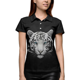 Женская рубашка поло 3D с принтом Белый тигр в Курске,  |  | 