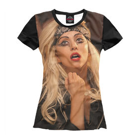 Женская футболка 3D с принтом Lady Gaga в Екатеринбурге, Выбор из трех типов ткани | <ul> <li>Обычная ткань — интерлок, спортивный трикотаж. Плотность 140 г/м.кв. Состав: 100% полиэстер</li> <li>Премиум ткань — джерси, мягкий трикотаж. Плотность 180 г/м.кв. Состав: 97% полиэстер, 3% эластан</li> <li>Люкс ткань — кулирка, наиболее плотная и долговечня ткань. Плотность 210 г/м.кв. Состав: 97% полиэстер, 3% эластан</li> </ul> | 