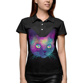 Женская рубашка поло 3D с принтом Кот космос ,  |  | Тематика изображения на принте: 