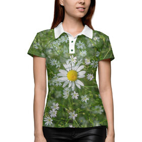 Женская рубашка поло 3D с принтом Ромашковое поле ,  |  | 