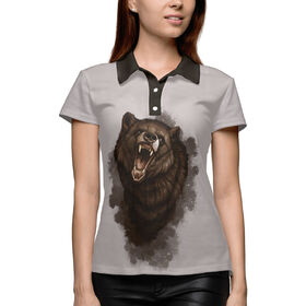 Женская рубашка поло 3D с принтом Бурый медведь ,  |  | 