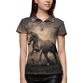 Женская рубашка поло 3D с принтом Лошади в Тюмени,  |  | 