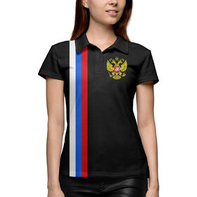 Женское поло 3D с принтом Флаг и герб России / Line Collection в Курске,  |  | Тематика изображения на принте: 