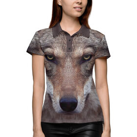 Женская рубашка поло 3D с принтом Волчий взгляд в Санкт-Петербурге,  |  | 
