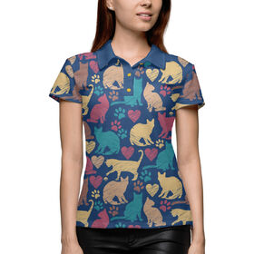 Женская рубашка поло 3D с принтом Love Cats Pets! ,  |  | Тематика изображения на принте: 