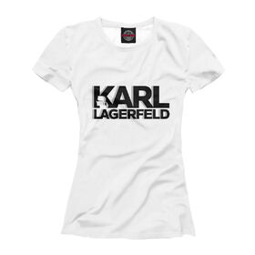 Футболка для девочек с принтом Karl Lagerfeld в Петрозаводске, Интерлок, плотность ткани 135-140 гр/кв.м; Состав: 100% полиэстер | Ткань сандвич - ткань, специально разработанная для сублимационной печати. Снаружи это 100% полиэстеровый трикотаж, изнутри - 100% нежный хлопок.  Ткань мягкая, эластичная, хорошо держит форму. Ткань не мнется, гигиеничная, хорошо пропускает воздух, легко впитывает влагу, легко стирается и  быстро сохнет. 	 | 