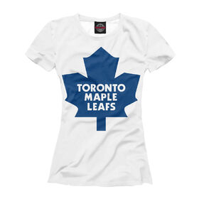 Женская футболка 3D с принтом Toronto Maple Leafs , Выбор из трех типов ткани | <ul> <li>Обычная ткань — интерлок, спортивный трикотаж. Плотность 140 г/м.кв. Состав: 100% полиэстер</li> <li>Премиум ткань — джерси, мягкий трикотаж. Плотность 180 г/м.кв. Состав: 97% полиэстер, 3% эластан</li> <li>Люкс ткань — кулирка, наиболее плотная и долговечня ткань. Плотность 210 г/м.кв. Состав: 97% полиэстер, 3% эластан</li> </ul> | 