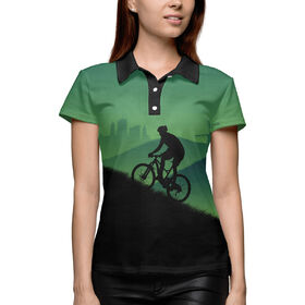 Женская рубашка поло 3D с принтом Велосипедист MTB в Петрозаводске,  |  | 