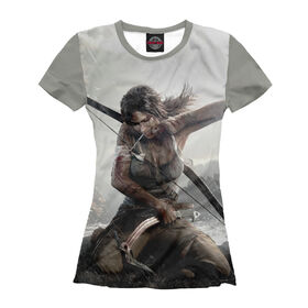 Женская футболка 3D с принтом Tomb Raider в Курске, Выбор из трех типов ткани | <ul> <li>Обычная ткань — интерлок, спортивный трикотаж. Плотность 140 г/м.кв. Состав: 100% полиэстер</li> <li>Премиум ткань — джерси, мягкий трикотаж. Плотность 180 г/м.кв. Состав: 97% полиэстер, 3% эластан</li> <li>Люкс ткань — кулирка, наиболее плотная и долговечня ткань. Плотность 210 г/м.кв. Состав: 97% полиэстер, 3% эластан</li> </ul> | 