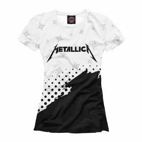 Женская футболка 3D с принтом Metallica / Металлика в Новосибирске, Выбор из трех типов ткани | <ul> <li>Обычная ткань — интерлок, спортивный трикотаж. Плотность 140 г/м.кв. Состав: 100% полиэстер</li> <li>Премиум ткань — джерси, мягкий трикотаж. Плотность 180 г/м.кв. Состав: 97% полиэстер, 3% эластан</li> <li>Люкс ткань — кулирка, наиболее плотная и долговечня ткань. Плотность 210 г/м.кв. Состав: 97% полиэстер, 3% эластан</li> </ul> | 