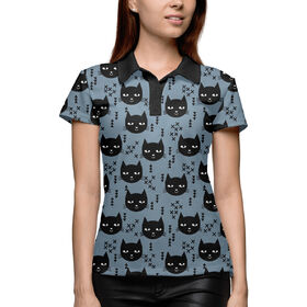 Женская рубашка поло 3D с принтом Happy cat blue в Новосибирске,  |  | 