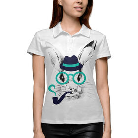 Женская рубашка поло 3D с принтом Кролик с трубкой в Екатеринбурге,  |  | 