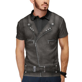 Мужское поло 3D с принтом Байкерская куртка ,  |  | Тематика изображения на принте: 