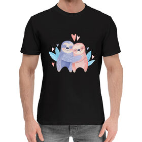 Мужская хлопковая футболка с принтом Влюблённые ленивцы ,  |  | Тематика изображения на принте: 