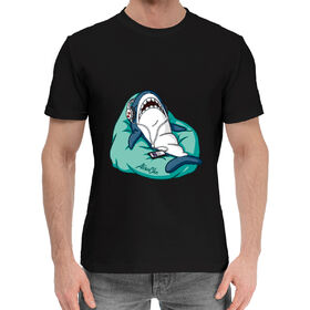 Мужская хлопковая футболка с принтом Акула бирюзовая в Петрозаводске,  |  | 