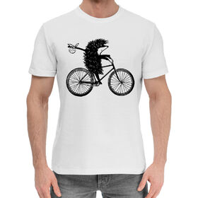 Мужская хлопковая футболка с принтом Ежик на велосипеде в Белгороде,  |  | 