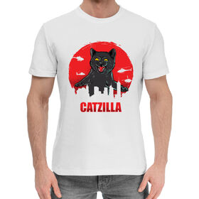 Мужская хлопковая футболка с принтом CATZILLA ,  |  | Тематика изображения на принте: 