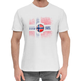 Мужская хлопковая футболка с принтом Флаг Норвегии в Тюмени,  |  | 