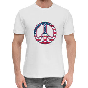 Мужская хлопковая футболка с принтом Peace USA в Санкт-Петербурге,  |  | 