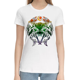 Женская хлопковая футболка с принтом Символика Волк Фенрир ,  |  | 
