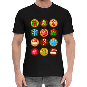 Мужская хлопковая футболка с принтом Новогодние печеньки в Новосибирске,  |  | Тематика изображения на принте: 