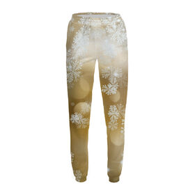 Женские спортивные штаны с принтом Снежинки на золотом в Санкт-Петербурге,  |  | 