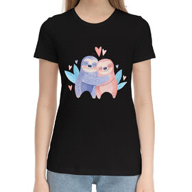 Женская хлопковая футболка с принтом Влюблённые ленивцы ,  |  | 
