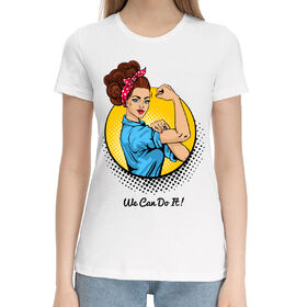 Женская хлопковая футболка с принтом We can do it! ,  |  | 