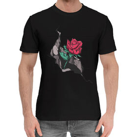Мужская хлопковая футболка с принтом Трещина с розой ,  |  | Тематика изображения на принте: 
