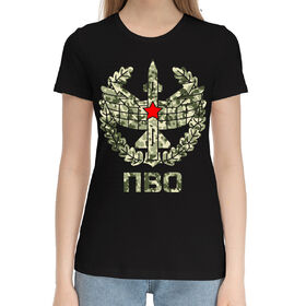 Женская хлопковая футболка с принтом ПВО в Санкт-Петербурге,  |  | 