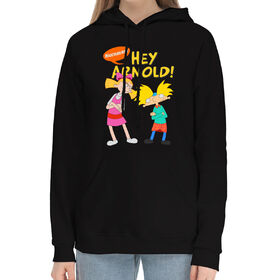 Женский хлопковый худи с принтом Hey, Arnold! в Тюмени,  | Изделия из 80%-ого хлопка и 20%-ого полиэстра плотностью 340 гр/м2 комфортны и приятны в носке. Ткань без ворса и катышек приятная к телу, теплая. Теплые, комфортные кофты прекрасно отстирываются, на долгое время сохраняя свою первоначальную форму  | 