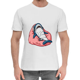 Мужская хлопковая футболка с принтом Акула розовая в Петрозаводске,  |  | 