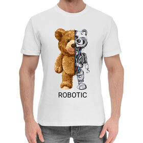 Мужская хлопковая футболка с принтом Robot Bear в Кировске,  |  | 