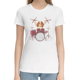 Женская хлопковая футболка с принтом Барабанщик в Курске,  |  | 
