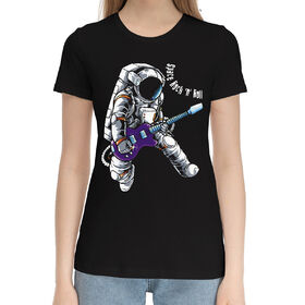 Женская хлопковая футболка с принтом Space Rock `n` Roll в Новосибирске,  |  | 