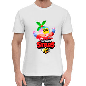 Мужская хлопковая футболка с принтом BRAWL STARS TROPICAL SPROUT в Петрозаводске,  |  | 