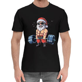 Мужская хлопковая футболка с принтом Power Santa ,  |  | 
