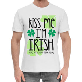 Мужская хлопковая футболка с принтом Kiss me I`m Irish в Рязани,  |  | 