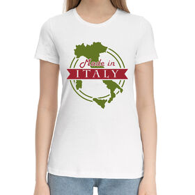 Женская хлопковая футболка с принтом Made In Italy в Тюмени,  |  | Тематика изображения на принте: 