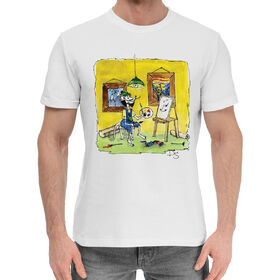 Мужская хлопковая футболка с принтом Художник в Санкт-Петербурге,  |  | 