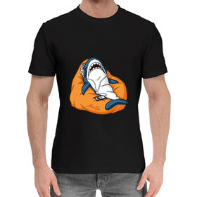 Мужская хлопковая футболка с принтом Акула оранжевая ,  |  | 