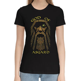 Женская хлопковая футболка с принтом Бог Асгарда Один в Тюмени,  |  | 
